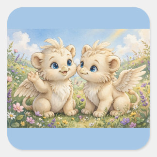 Adesivo Quadrado Amigos Fluffy Griffin – Fantasia Fofa em Aquarela