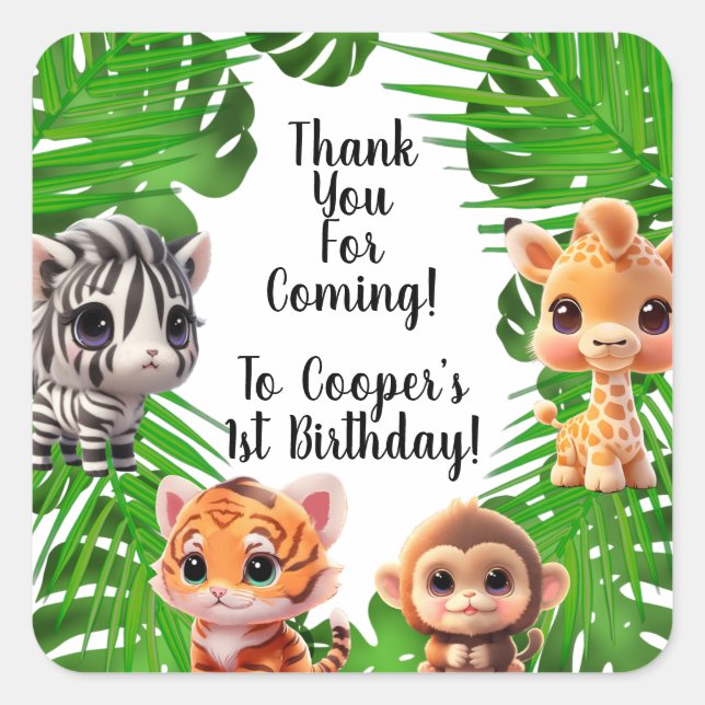 Adesivo Quadrado Amigos Safari girafa zebra elefante-macaco-zebra (Frente)