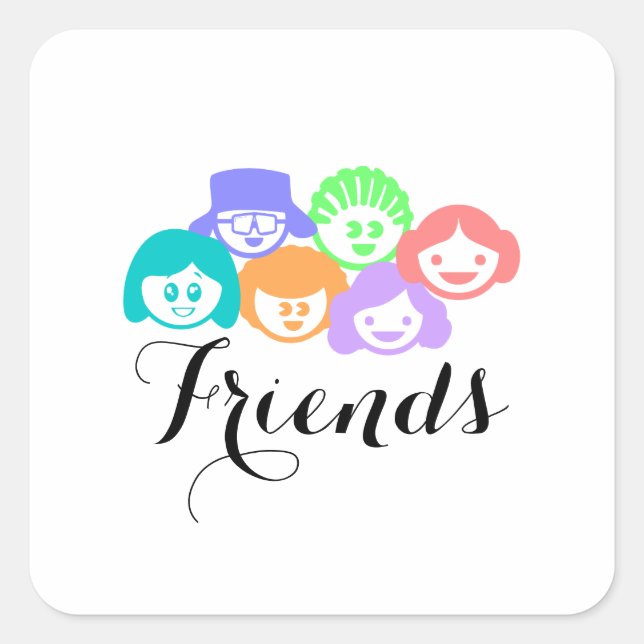 Adesivo Quadrado Amizade "Amigos", Vinhetas Bonito (Frente)