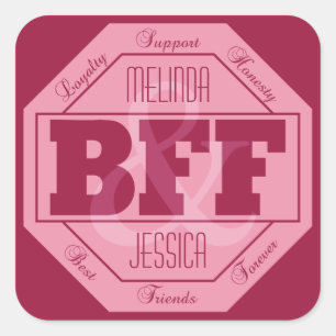 Adesivo Quadrado Amizade de BFF - nomes feitos sob encomenda -