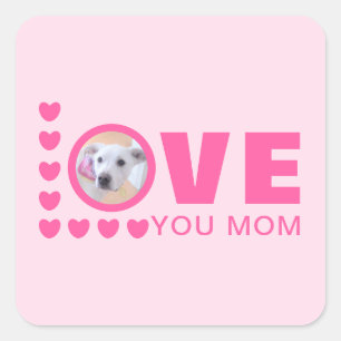 Adesivo Quadrado Amo-Te Mãe, Cachorro Bonito, Foto Rosa