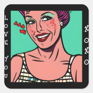 Adesivo Quadrado Amo-Te Xoxo Retro Pop Art