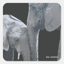 Adesivo Quadrado Amo Você Mais, Arte Original de Elefante