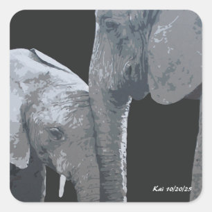 Adesivo Quadrado Amo Você Mais, Arte Original de Elefante