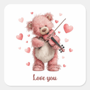 Adesivo Quadrado Amo Você Teddy com Violino