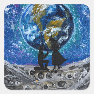 Adesivo Quadrado Amor Além da Lua - obra de arte feita à mão