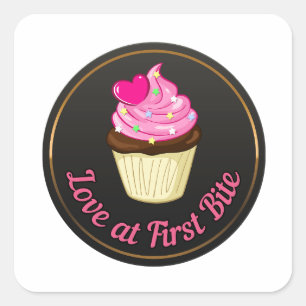 Adesivo Quadrado Amor ao primeiro bocado Amante de cupcakes