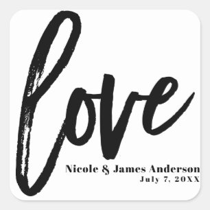 Adesivo Quadrado AMOR Black White Modern Typografia Branca Favor de