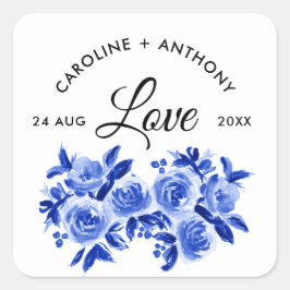 Adesivo Quadrado Amor. Casamento Floral Real Blue Watercolor