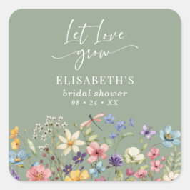 Adesivo Quadrado Amor Com Amor Cresce Chá de panela Verde De Flor S