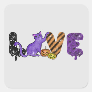 Adesivo Quadrado Amor com Gato Bonito para o Dia das Bruxas