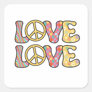 Adesivo Quadrado Amor com Hippie retrô
