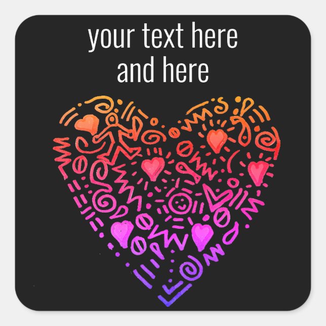 Adesivo Quadrado amor coraçã roxa rosa-rosa (Frente)