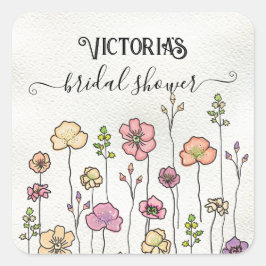 Adesivo Quadrado Amor de flor silvestre em flor Chá de Bebê da Noiv