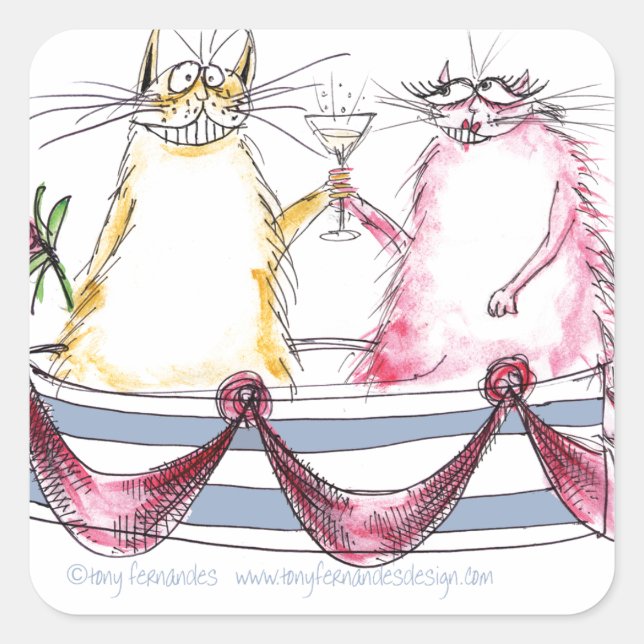 Adesivo Quadrado amor de gato - desenho animado, tony fernandes (Frente)