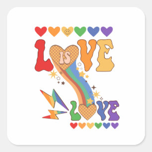 Adesivo Quadrado Amor é Amor - Arco-Íris Corações LGBTQ Pride Desig