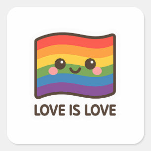 Adesivo Quadrado Amor é Amor - Design do Arco-Íris Kawaii