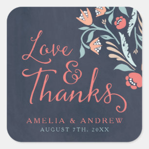 Adesivo Quadrado Amor e casamento floral do quadro azulado dos