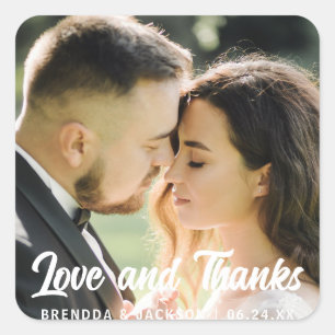 Adesivo Quadrado Amor e Obrigados   Casamento Moderno Obrigado Foto