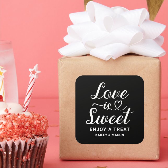 Adesivo Quadrado Amor é Sweet Modern Heart Script Black Weding (Festa)