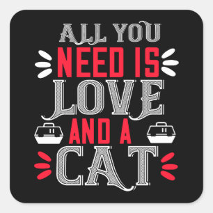 Adesivo Quadrado Amor E Um Gato Gata Louca Gatinho Fofo Gato