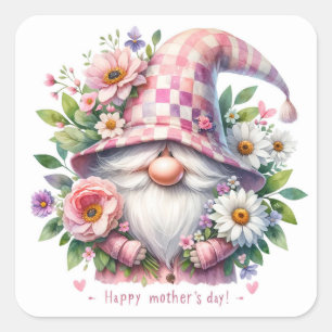 Adesivo Quadrado Amor em Flor: Gnome do Dia das Mães