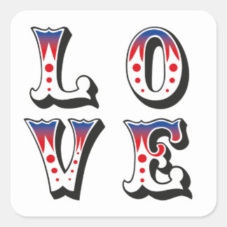 Adesivo Quadrado Amor - Estilo de Circo de Carnaval Vintage