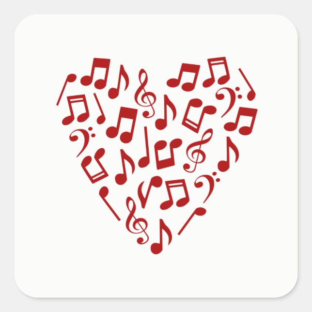 Adesivo Quadrado Amor Música Coração de Música Notas (Frente)
