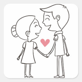 Adesivo Quadrado Amor Noiva De Cartoon E Casamento Negro E Branco