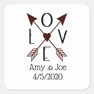 Adesivo Quadrado Amor Personalizado com Flechas Vermelhas e Pretas