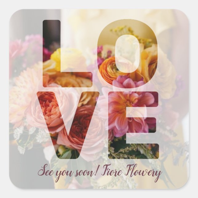 Adesivo Quadrado AMOR Tema do Dia dos Namorados Sobreposição de Fot (Frente)
