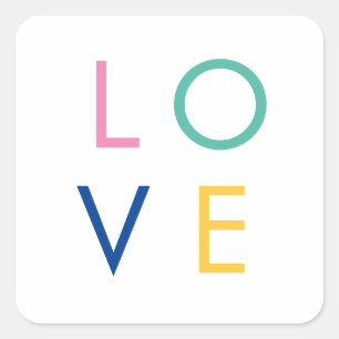 Adesivo Quadrado AMOR tipografia colorida do dia dos namorados