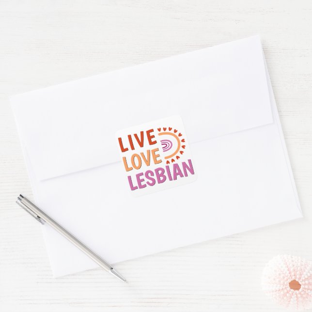 Adesivo Quadrado Amor vivo, lésbica, boho arco-íris celebra diversi (Envelope)