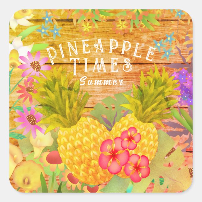 Adesivo Quadrado Ananases com Floral (Frente)