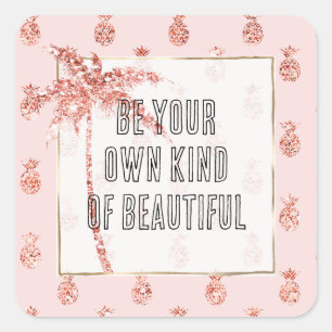 Adesivo Quadrado Ananases Tropicais Rosa-Rosa-Blush rosa Dourado