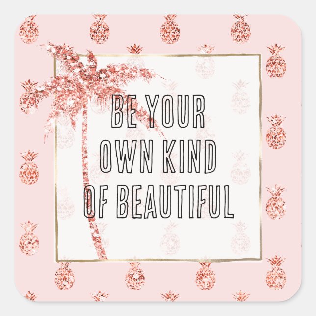 Adesivo Quadrado Ananases Tropicais Rosa-Rosa-Blush rosa Dourado (Frente)