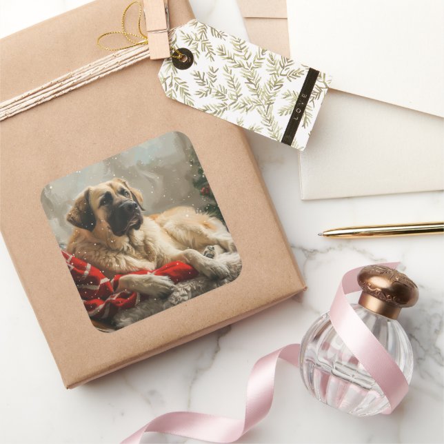 Adesivo Quadrado Anatólia Pastor Cachorro Festivo (Presentear)