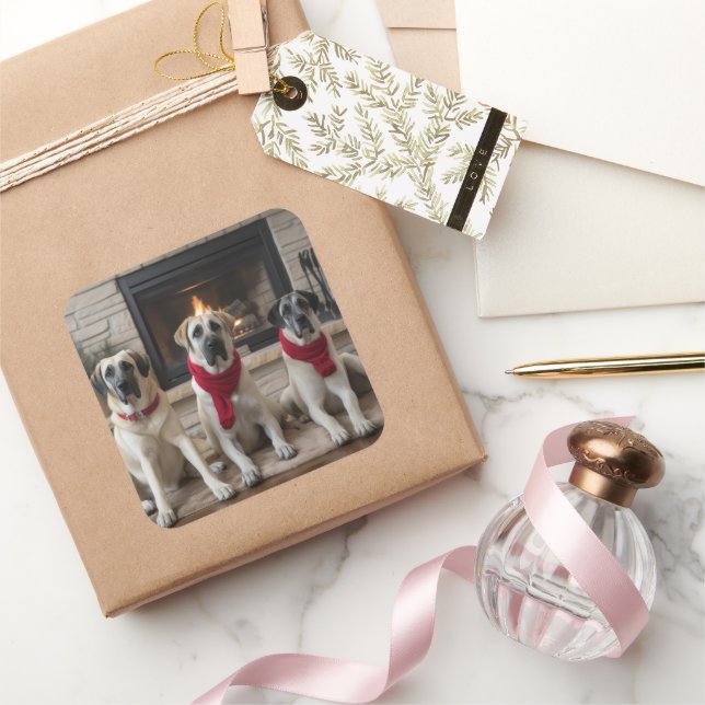 Adesivo Quadrado Anatólia Shepherd na Lareira de Natal (Presentear)