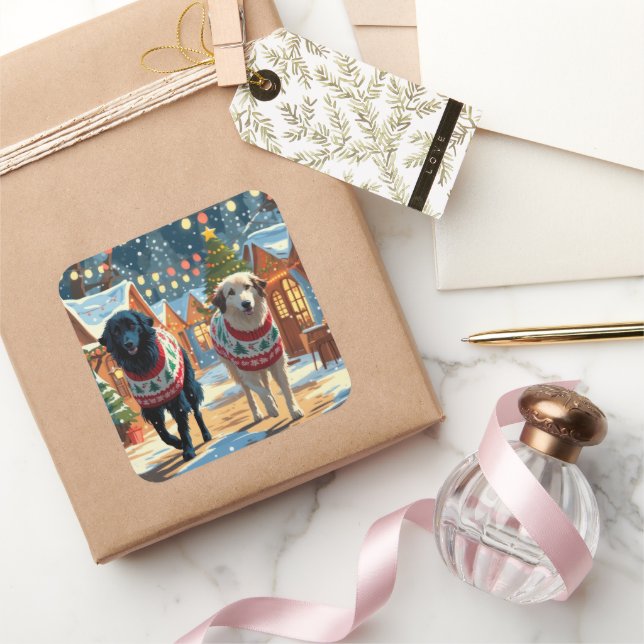 Adesivo Quadrado Anatolian Shepherd Dogs Christmas Snow Holiday (Presentear)