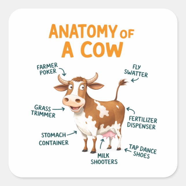 Adesivo Quadrado Anatomy of a Cow | Funny Doctor Day (Frente)