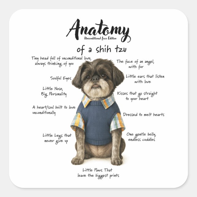 Adesivo Quadrado Anatomy of a Shihtzu Unconditional Love Edition  (Frente)