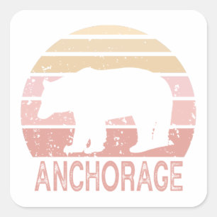 Adesivo Quadrado Anchorage Alaska Retro Bear
