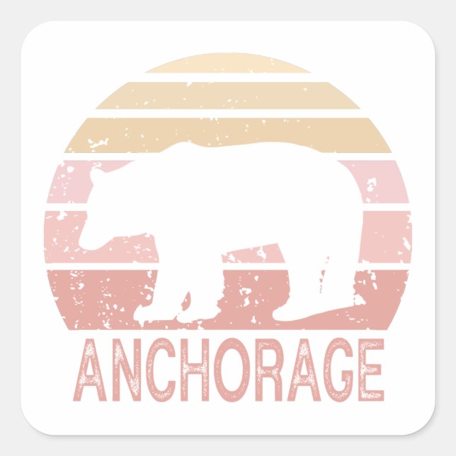 Adesivo Quadrado Anchorage Alaska Retro Bear (Frente)