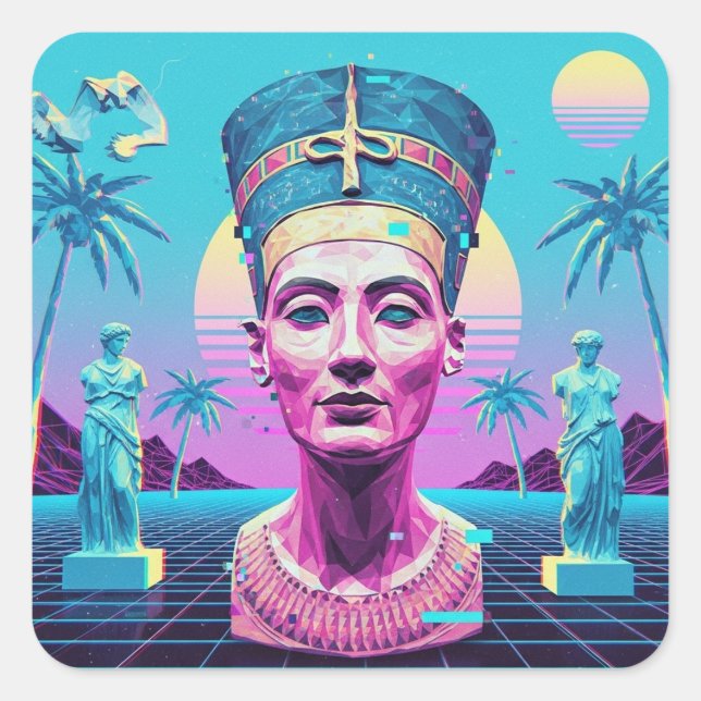 Adesivo Quadrado Ancião Nefertiti Premium Vaporwave Sticker (Frente)