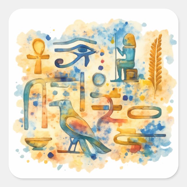 Adesivo Quadrado Ancient Egyptian Eye of Horus & Pharaoh symbols (Frente)