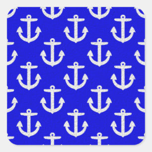 Adesivo Quadrado Âncoras brancas sobre fundo azul