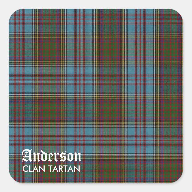 Adesivo Quadrado Anderson Clan Family Tartan (com nome) (Frente)