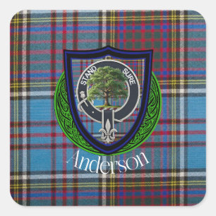 Adesivo Quadrado Anderson Scottish Clan Tartan e Crest