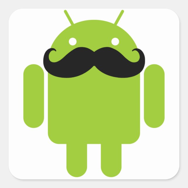 Adesivo Quadrado Android Robot Mustache (Frente)