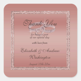 Adesivo Quadrado Anéis de Casamento de rosa Dourado e Silver